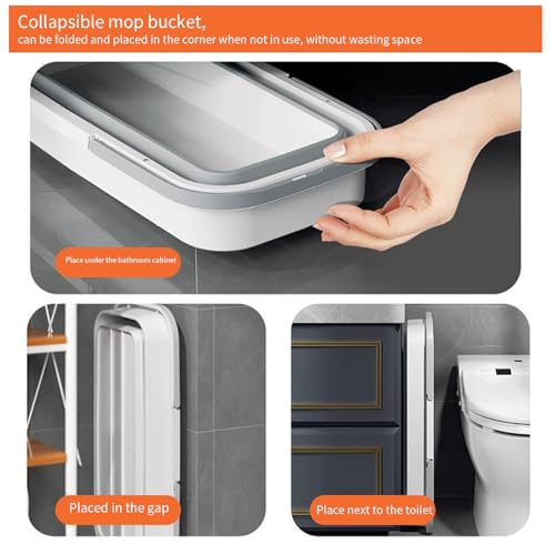 Foldable Mop Bucket with Dual Handles, Rectangular Collapsible Bucket, for House Cleaning, Camping & RV Use (12 L (3.2 Gallons), White Grey) - color: White Grey, size: 12 L