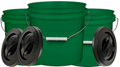 House Naturals 2 Gallon Purple Food Grade BPA Free Made in USA Bucket with Screw On Lid - Pack of 3 (Dark Green - Black Lid) - color: Dark Green - Black Lid