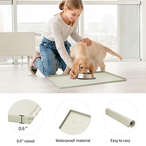 Dog Food Mat,Silicone Waterproof Food Tray,Non Slip Pet Bowl Mats Placemat,0.6" Raised Edge,Suitable for Most Small and Medium Sized Pets,24" x 16" - color: Beige, size: 24" x 16"