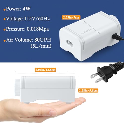 FEDOUR 80GPH Aquarium Air Pump, Ultra Quiet Oxygen Pump for up to 120Gallon Fish and Turtle Tank, Powerful Fish Air Bubbler - color: White