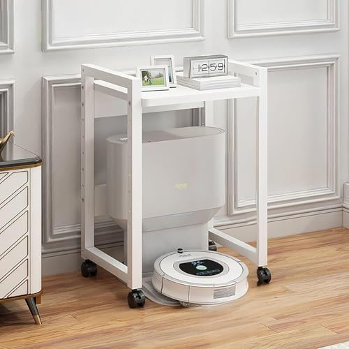 Robot Vacuum Stand Cabinet with Wheels - Mobile Storage Rack for Robot Vacuum Cleaner, Fish Tank Stand Accent End Table for Living Room Home Office(White,16x13 in) - color: White, size: 16x13 in