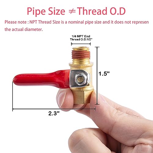 BILAL 2 Pack 1/4" Heavy Duty Air Compressor Brass Ball Valve Shut Off Switch, 1/4 Inch Male And Female NPT Thread Pipe Fitting