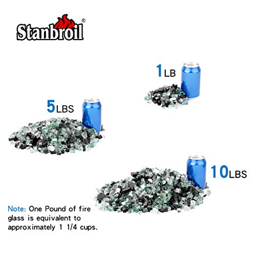 Stanbroil 10-Pound Blended Fire Glass - 1/2 inch Reflective Tempered Fire Glass Blended Onyx Black, Platinum, Light Green Reflective for Indoor and Outdoor Gas Fire Pits and Fireplaces - color: Onyx Black, Platinum, Light Green, size: 1/2"