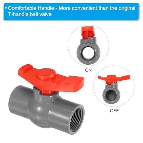 PATIKIL PT3/4 PVC Ball Valve, 2 Pack Threaded Shut-off Valve with Easy to Rotate Handle for Water Flow Control, Gray/Red