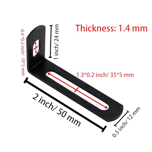 2"x1"x0.5"Adjustable Right Angle Brackets Metal L Bracket Heavy Duty 90 Degree Corner Fastener L-Shape Corner Brace Support Black Shelf Bracket , 10Pcs - size: 2"x1", style: BLACK/10PCS