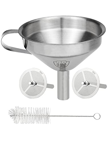 Resin Funnel, Resin Filter Funnel with Strainer 3D Printer Stainless Steel Funnels for Filtering and Recycling UV SLA/DLP/LCD Photosensitive Resins, with Cleaning Brush
