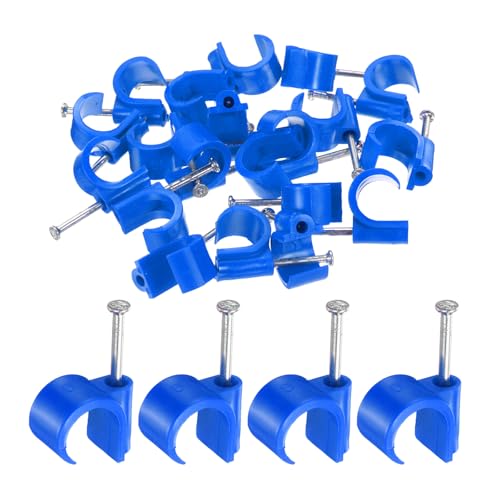 HARFINGTON 50pcs Cable Clips with Nail 16mm Circular Single Hook Half Clamp J-Hook with Nail Cord Clips for Wires on Wall for Ethernet Tacks Coax Pex Tubing Pipe Support, Blue - color: Blue, size: 16mm