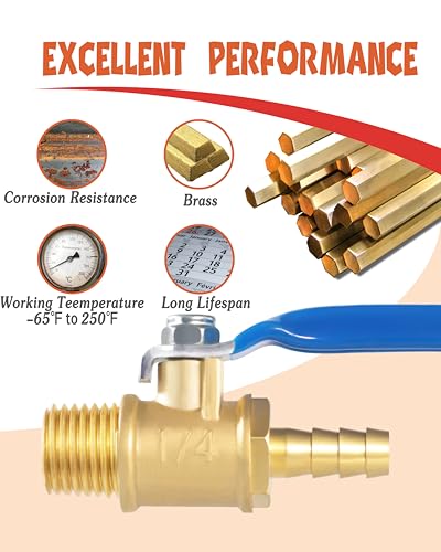 2PCS 1/4 Inch Brass Ball Valve Shut Off Switch, Hose ID x NPT Male Thread Pipe Fitting Air Compressor Barb Valve (1/4 Hose ID - Male 1/4 NPT) - color: Red and Blue, size: 1/4 Hose ID - 1/4 MNPT