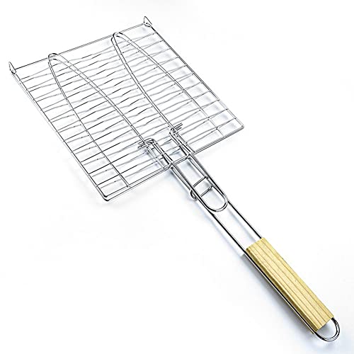 Ochine Grill Basket Portable Stainless Steel BBQ Barbecue Grilling Basket BBQ Tool Outdoor Grill Accessories with Handle for Fish, Vegetables, Shrimp, and Small Flat Sea Food - color: D