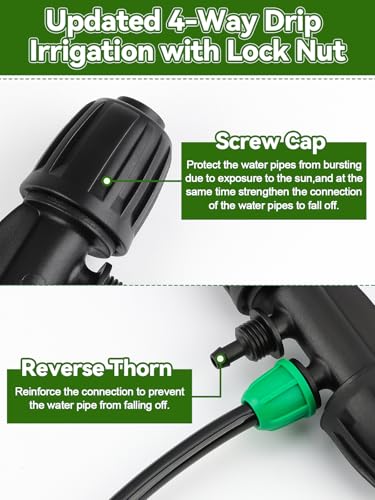 Kalolary 20PCS Locked Barbed Tee Connectors, 1/2" to 1/4" Drip Irrigation Fittings Kit 12/16mm to 4/7mm Tube Lock Female Connector 4-Way Barbed Lock Irrigation Parts for Watering System (Black Green) - color: Black Green 1/2" to 1/4" 4-Way