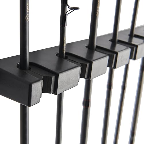 Berkley Vertical Fishing Rod Rack, Stores 6 Rods, Black, Soft Foam Grip Pads Protect Rod Finishes, Durable Construction, Easy to Mount with Common Tools - style: Vertical 6 Rod Rack (New Model)