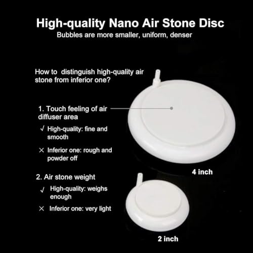 hygger Aquarium Air Stone, Fish Tank Bubbler, Nano Furnace Flue Round Stone Disk, Small Bubbles and High Dissolved Oxygen for Hydroponics, with 2 Suction Cups, 1 Adjust Valve, 1 Check Valve (2 Inch)