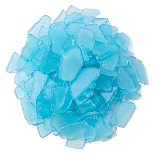 Keedolla Tumbled Sea Glass for Crafts - 10 OZ Ice Blue Seaglass Pieces Flat Frosted for DIY Art Crafts, Vase Filler, Beach Weddings, Aquarium and Home Decor - color: Ice Blue, size: 10 OZ / 0.63 LB