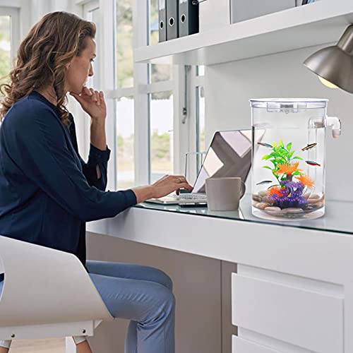 Betta Fish Tank, 360 Aquarium with LED Light, 1 Gallon Fish Bowl, Small Fish Tank Starters Kit, Beta Fish Tank Aautomatic Cleaning as Desktop Decoration for Office Home Room Decor