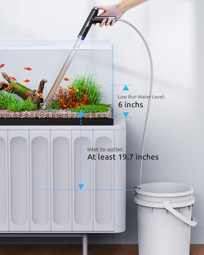 SEAOURA Aquarium Siphon Pump Gravel Cleaner, Fish Tank Vacuum Gravels Cleaning Kit, Manual Water Changer with Air Push Button, Aquariums Sand Clean Set, Hose for Suck Manure Wash Sand - color: Silver gray + Navy blue