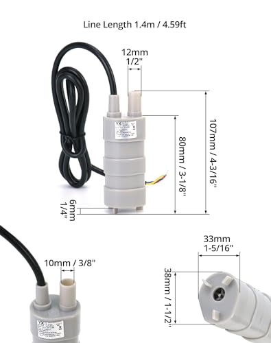 QWORK 12V Submersible Water Pump, 2 Pack 6-15V DC Mini Transfer Pump 600L/H, 5M Head, 1.5m Cable, 12mm Outlet OD for Fish Tank, Water Change, Drainage, Watering