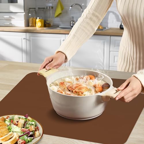 Silicone Mat for Kitchen Counter, Silicone Mat Trimable to Size (Brown, 15.7×11.8inch-2pcs), BPA-Free Silicone Placemat, Heat-Resistant NonSlip Table Mat for Air Fryer, Countertop Protector Mat - color: Brown, size: (M1 - 15.7''x 11.8‘’x 0.04'')
