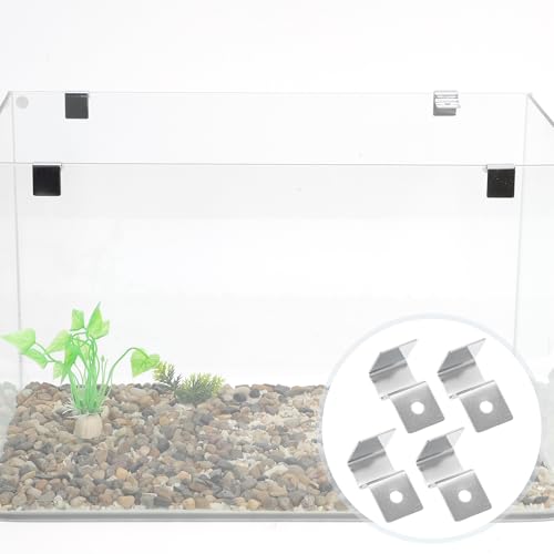 4 Pcs Aquarium Lid Clips, 12mm Aquarium Cover Support Clamps, Aquarium Cover Holder Lid, Stainless Steel Aquarium Tank Cover Clamps Set, Silver Tone