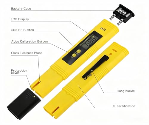 Digital pH Meter Tester Pen for Water, Pre-Calibrated, High Accuracy ±0.01, 0–14 pH Range, Pocket Size for Drinking Water, Pool, Aquarium & Hydroponics (Yellow) - color: Yellow
