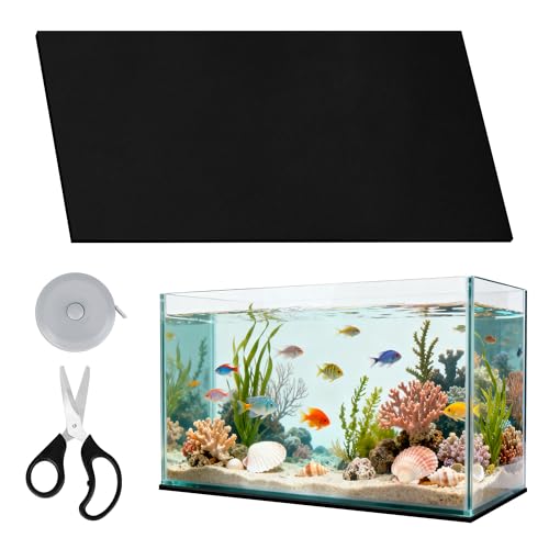 30 x 15 x 0.2 Inches Aquarium Leveling Mat Set, Liveek Waterproof Fish Tank Pad with Scissors & Measuring Tape, Black Easy to Cut Neoprene Mat for Under Tank