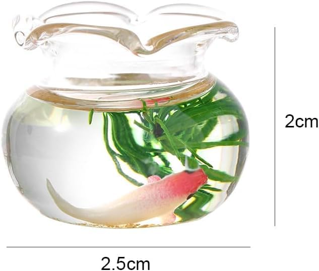 2Pcs Miniature Fish Bowl,1: 12 Miniature Glass Goldfish Tank Desktop Dollhouse Ornaments for Garden Scene Decor Mini Dollhouse Accessories