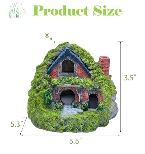 Aquarium Decor Resin Hobbit House Hideout Cave, Hollow Hole Shelter, Fish Tank Hut Ornaments, Mini Garden Landscaping Fish Tank Accessories for Betta
