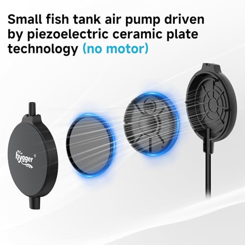hygger 1.5 Watt Mini Aquarium Air Pump, Quiet Aerator with Air Stone Tubing Suction Cup Clip, Small Fish Tank Bubbler Oxygen Pump for 1 to 15 Gallon Betta Tank, Fish Bowl, Desk Small Tank
