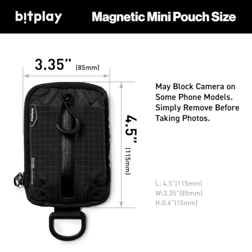 bitplay Magnetic Mini Pouch, Magsafe Compatible Phone Pouch, Tear Resistant Everyday Carry Card Holder, Key Slot with Water Repellent Zipper, Grey - color: Grey