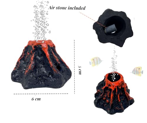 Cute Aquarium Volcano Air Bubbler with Air Bubble Stone , Realistic Fish Tank Volcano Decor for Increase Oxygen, Cute Air Bubble Maker for Small Big Fish Tank Betta Aquarium Scenery (Brown Volcano) - color: Brown Volcano