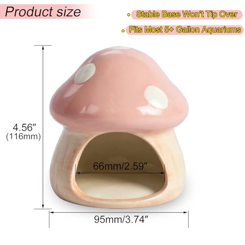 Cute Aquarium Mushroom House Betta Fish Tank Accessory Decor Mini Ceramic Fish Hideout Shrimp Cave Ornament (Pink)