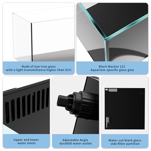 Allcolor Ultra Clear Rimless Aquarium Tank gallons Low Iron Glass Side Filtration + Anti-Jumping net (40Gal) - size: 40Gal 31.5"L×17.7"W×17.7"H