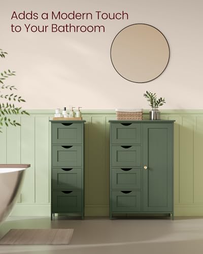 VASAGLE Storage Cabinet with Drawers, Freestanding Floor Cabinet with Door, 11.8 x 21.7 x 32.3 Inches, Adjustable Shelf, for Bathroom, Living Room, Kitchen, Forest Green ULHC041CH01S - color: Forest Green, style: 1 Door + 4 Drawers（32.3"）