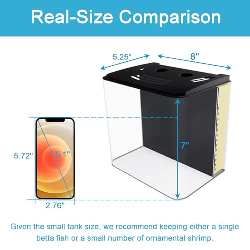 AQUANEAT Fish Tank, 1.2 Gallon Aquarium, Small Betta Fish Tank Starter Kit with LED Light and Water Filter Pump, Rectangular