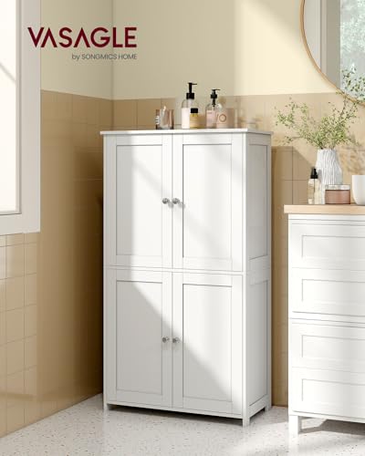 VASAGLE Floor Storage Cabinet, Shaker Cabinet with 2 Adjustable Shelves, 4 Doors, Tall Freestanding Organizer Unit, for Kitchen Bathroom Living Room, Cloud White UBBC553WH01S - color: Cloud White, style: 4 Doors（42.7"）