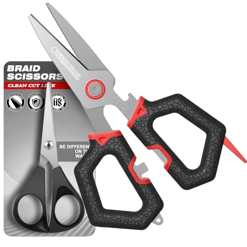 SNAIL TRAIL 2 Sets Fishing Braided Line Scissors, 6-inch & 4.5-inch Fishing Line Cutters Combo, Serrated Stainless Steel Fishing Shears for Saltwater, Fish Wire Cutters - color: Red-Black