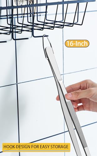 JETKONG 16-Inch Fine Tweezer Tongs Extra-Long Cooking Tweezer Stainless Steel Kitchen Tweezers (Round-Tips)