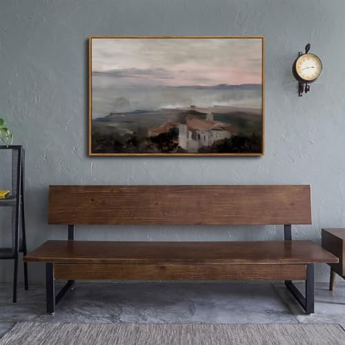 OIQArtOIQ Vintage Landscape Canvas Wall Art Framed Natural Scenery Painting Artwork Prints France Country Wilderness Farmhouse Decor Pictures Kitchen Bedroom Living Room Bathroom - color: Coastal Town, size: 24x36 in