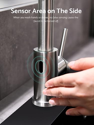 WEWE Touchless Kitchen Faucet with Pull Down Sprayer - Motion Sensor Kitchen Faucets Spring Single Handle Stainless Steel Kitchen Sink Faucet (Brushed Nickel) - color: Brushed Nickel, style: Transitional