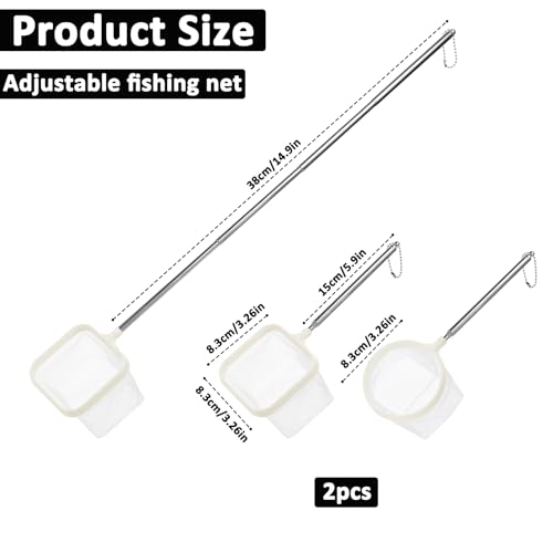 Aquarium Fish Nets, Fish Net for Tank, 2Pack White 3Inch Fine Mesh Aquarium Net Shrimp Nets with Extendable Stainless Steel Handle Small Tank Tool for Shrimp Bettas Square Round Debris