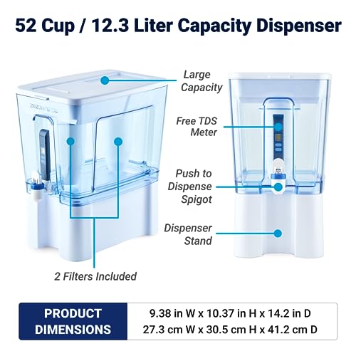 ZeroWater 52-Cup Ready-Read 5-Stage Water Filter Pitcher Dispenser with Five Stage 0 TDS Zero Water Filter – IAPMO Certified to Reduce Metals, Chlorine, Lead, Chromium, and Forever Chemicals PFOA/PFOS - style: 52-Cup Dispenser