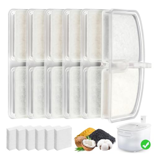 6 Pack Replacement Filters & 6 Pack Replacement Pre-Filter Sponges Filters for PUPERCI Wireless Cat Water Fountain 2.6L Rechageable Cat Fountain Puperci