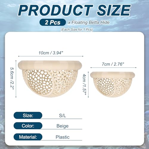 2Pcs Floating Betta Hammock Shrimp Shelter Betta Shrimp Feeder 3D Printed Fish Tank Accessories (S/L, Beige) for Small Aquarium Safe Rest - color: Beige