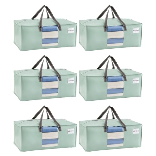 VENO 6 Pack Heavy Duty Moving Bags, Packing Bags with Clear Window, Alternative to Moving Boxes, Storage Bins for Clothes, Blankets, Comforters, College Dorm Essentials (Shiny Light Green, 6 Pack) - color: Shiny Light Green, size: 6 Pack