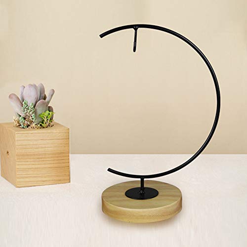 YY YEARCHY Ornament Display Metal Terrarium Air Plant Stand Flower Pot Holder Iron Pothook Stand for Hanging Glass Globe Ball (G round wood) - color: Black, size: 11"x4.5"x4.5"