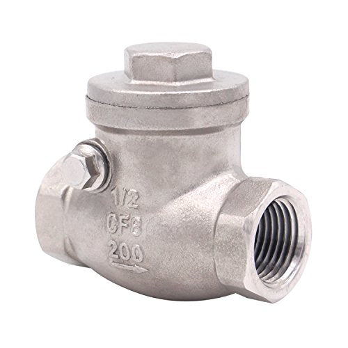 1/2 Inch Swing Check Valve - WOG 200 PSI Stainless Steel SS304 CF8M NPT - size: 0.5 Inch, style: Swing