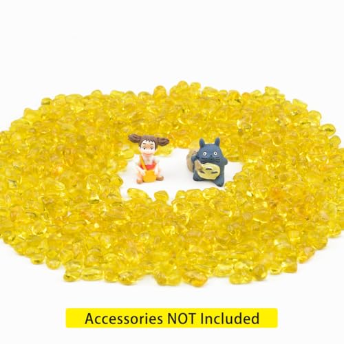 1 Lb (460 g) Yellow Sea Glass Stones Irregular Rainbow Glass Pebble Decorative Rock Quartz Tumbled Gemstone Chips for Aquarium Decoration/Vase Filler/Jewelry Making/Handwork Craft/Gems Display - color: Yellow