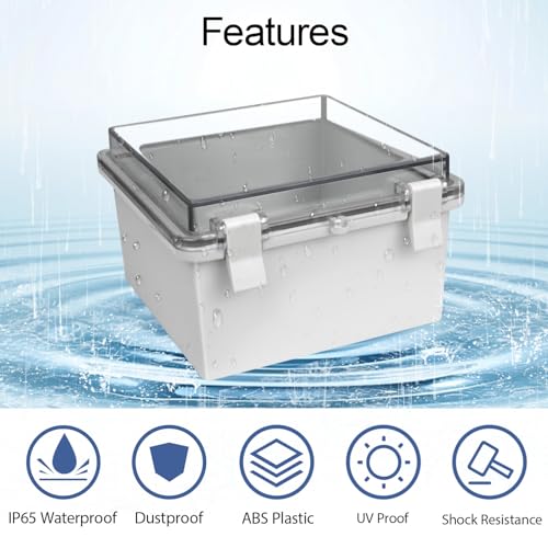 ABS Plastic Dustproof Waterproof IP65 Junction Box Hinged Shell Universal Electrical Project Enclosure Gray, with PC Transparent Clear Cover 5.9 x 5.9 x 3.5inch(150 x150 x90mm), 2 Pack - size: 5.9" x 5.9"x 3.5" (2pc)
