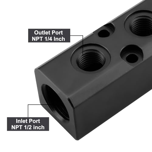 Air Manifold, 2 Way 4 Port Air Compressor Manifold, Air Hose Inline Manifold Block Splitter, Pneumatic Manifold Air Distribution Block, NPT 1/2 Inch Supply Port, NPT 1/4 Inch Output Port(BLACK) - size: 1PSC 2 Way 4 Port（Black）