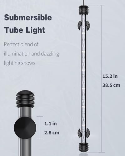 Pawfly 4.2 W Aquarium LED Light 15.2 Inch Underwater Fish Tank Light with Timer Auto On/Off Fish Tank Background Lights with 8 Lighting Modes Submersible Multi-Colored Tube Lights for Decoration - color: PRO (Timing Function), size: 15 Inch