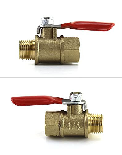 QWORK Ball Valve, 3 Pcs 1/4" Heavy Duty Brass Ball Valve Shut Off Switch, 1/4" Male x Female NPT Thread Pipe Fitting Air Compressor Shut Off Valve
